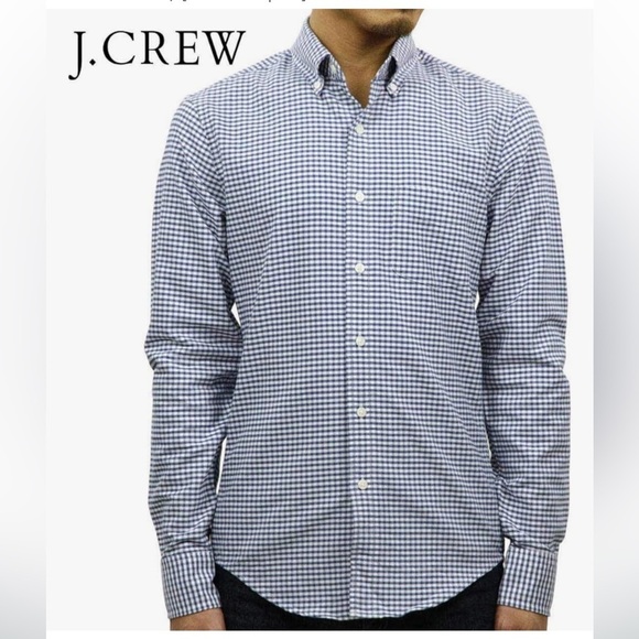 J. Crew Men's Blue Plaid Oxford Slim Fit Long Sleeve Button Down Size L - Picture 1 of 12